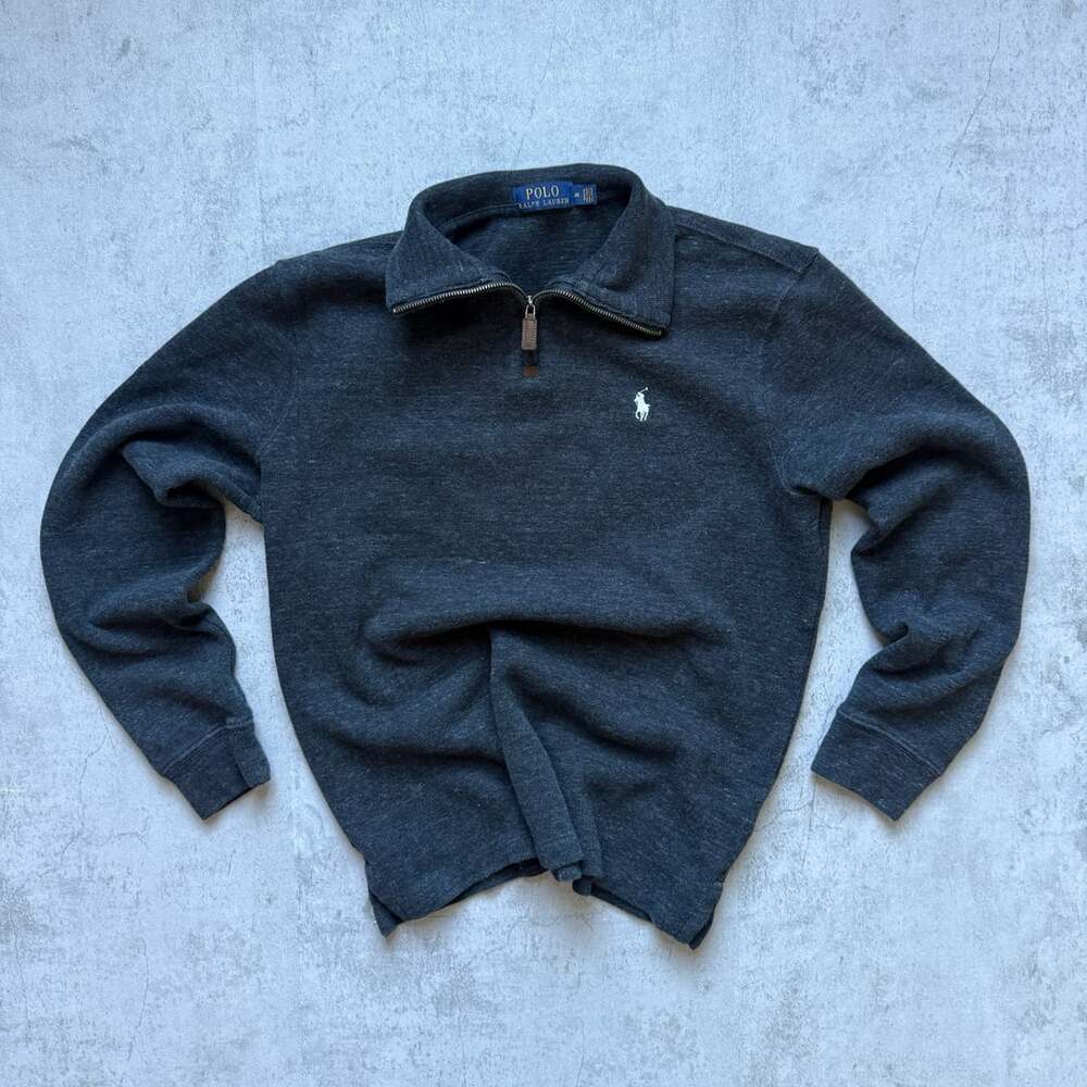 Y2K Polo Ralph Lauren Quarter-Zip Sweater Size M Charcoal